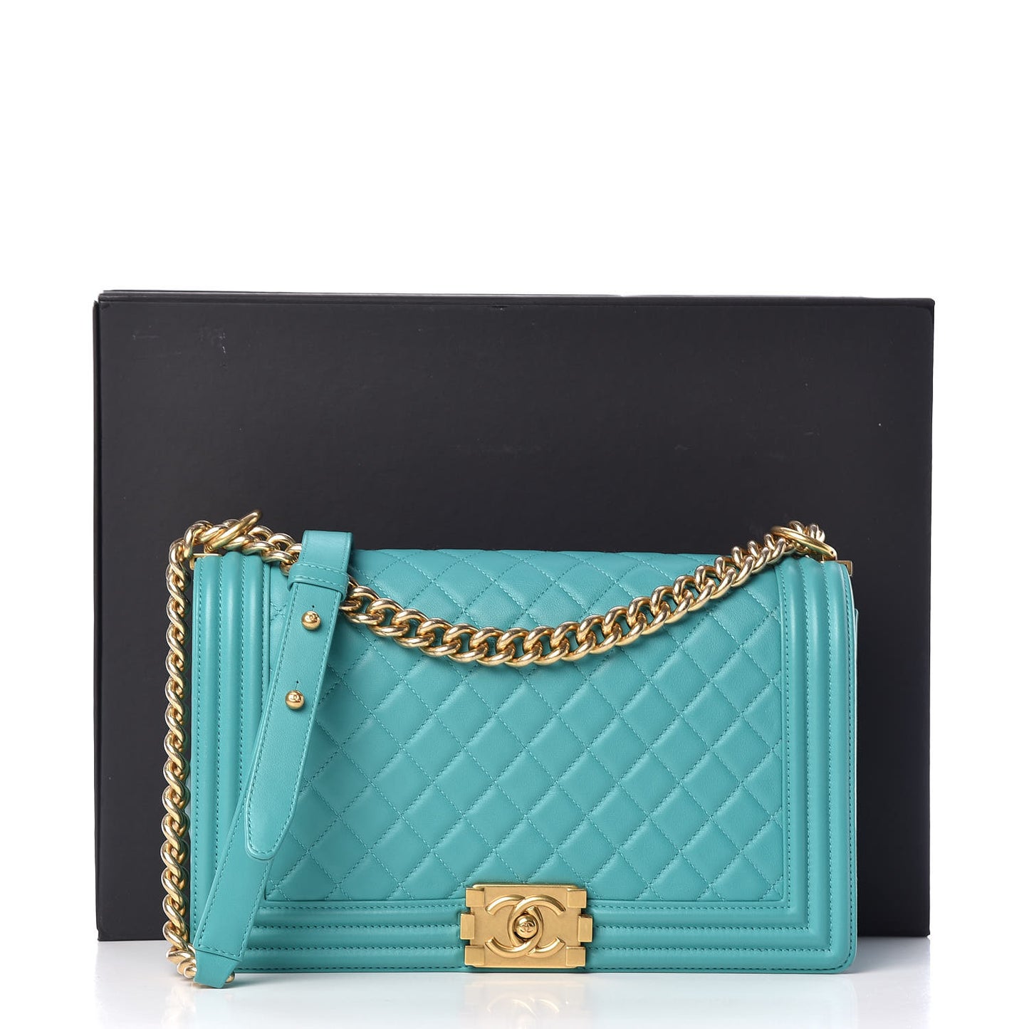 Calfskin Quilted New Medium Boy Flap Dark Turquoise