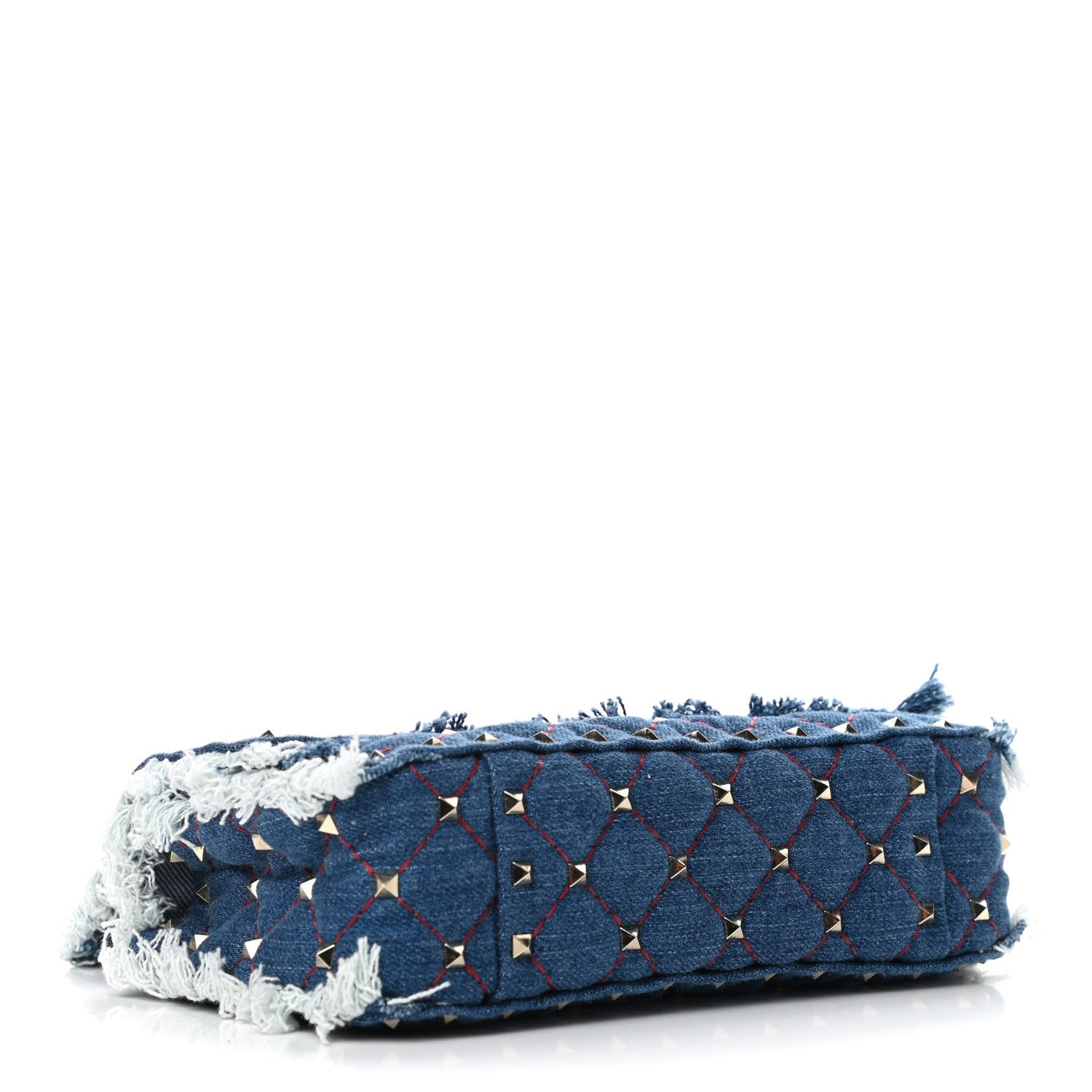 Valentino Garavani Denim Fringe Small Rockstud Spike Shoulder Bag Blue 3 of 4