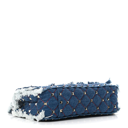 Valentino Garavani Denim Fringe Small Rockstud Spike Shoulder Bag Blue 3 of 4
