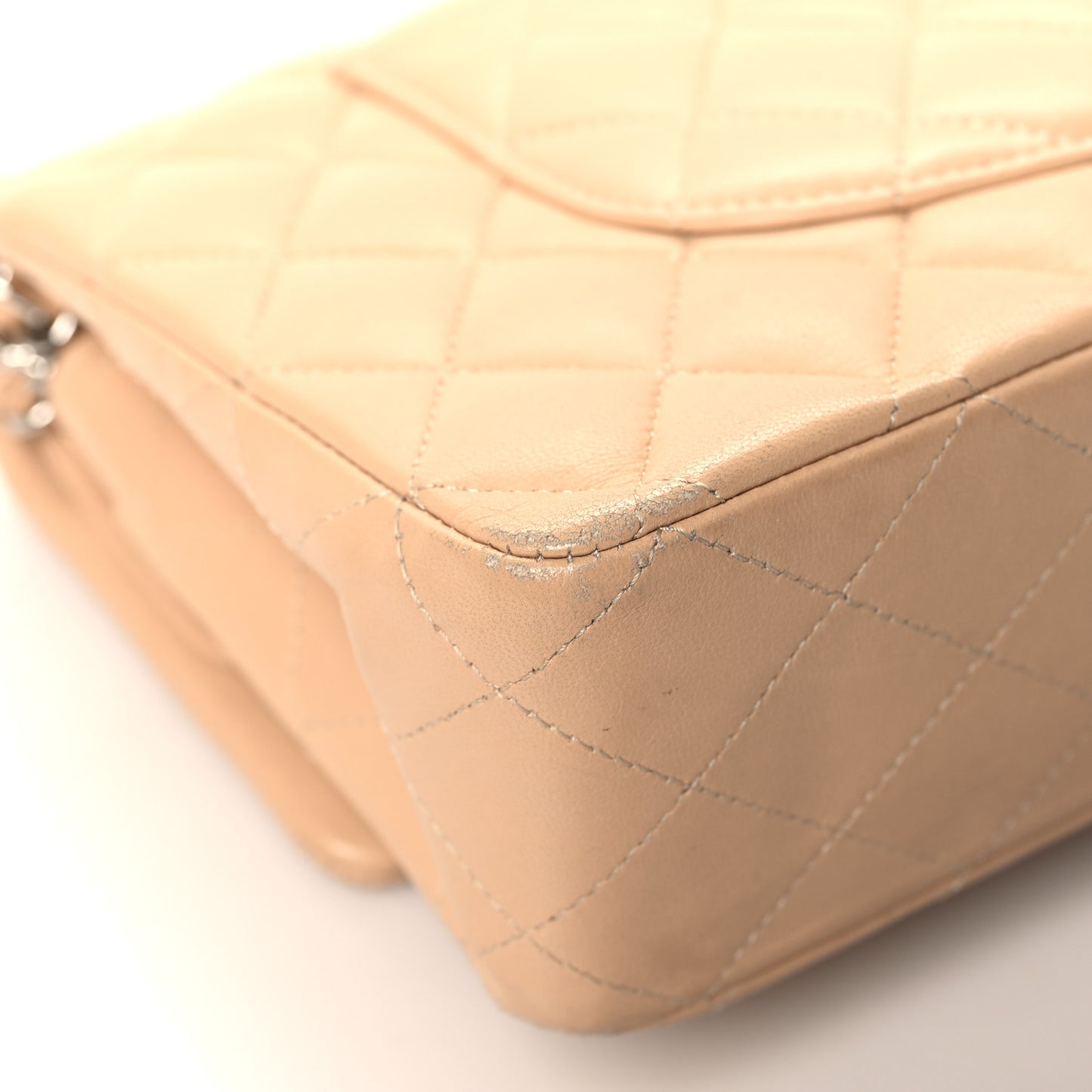 Lambskin Quilted Medium Double Flap Beige