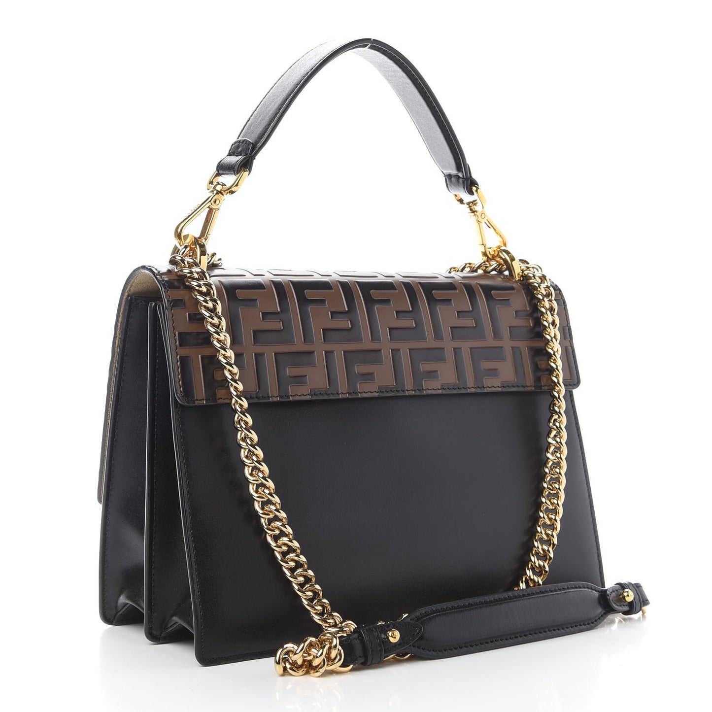 Vitello Liberty Bi-Color FF 1974 Embossed Chain Strap Kan U Shoulder Bag Black Maya