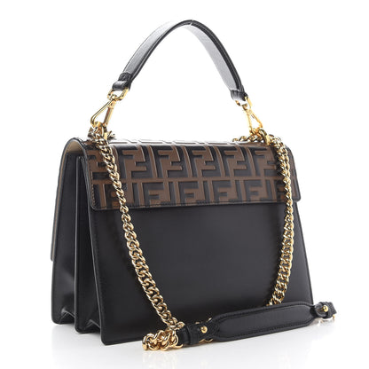 Fendi Vitello Liberty Bi-Color FF 1974 Embossed Chain Strap Kan U Shoulder Bag Black Maya 3 of 9