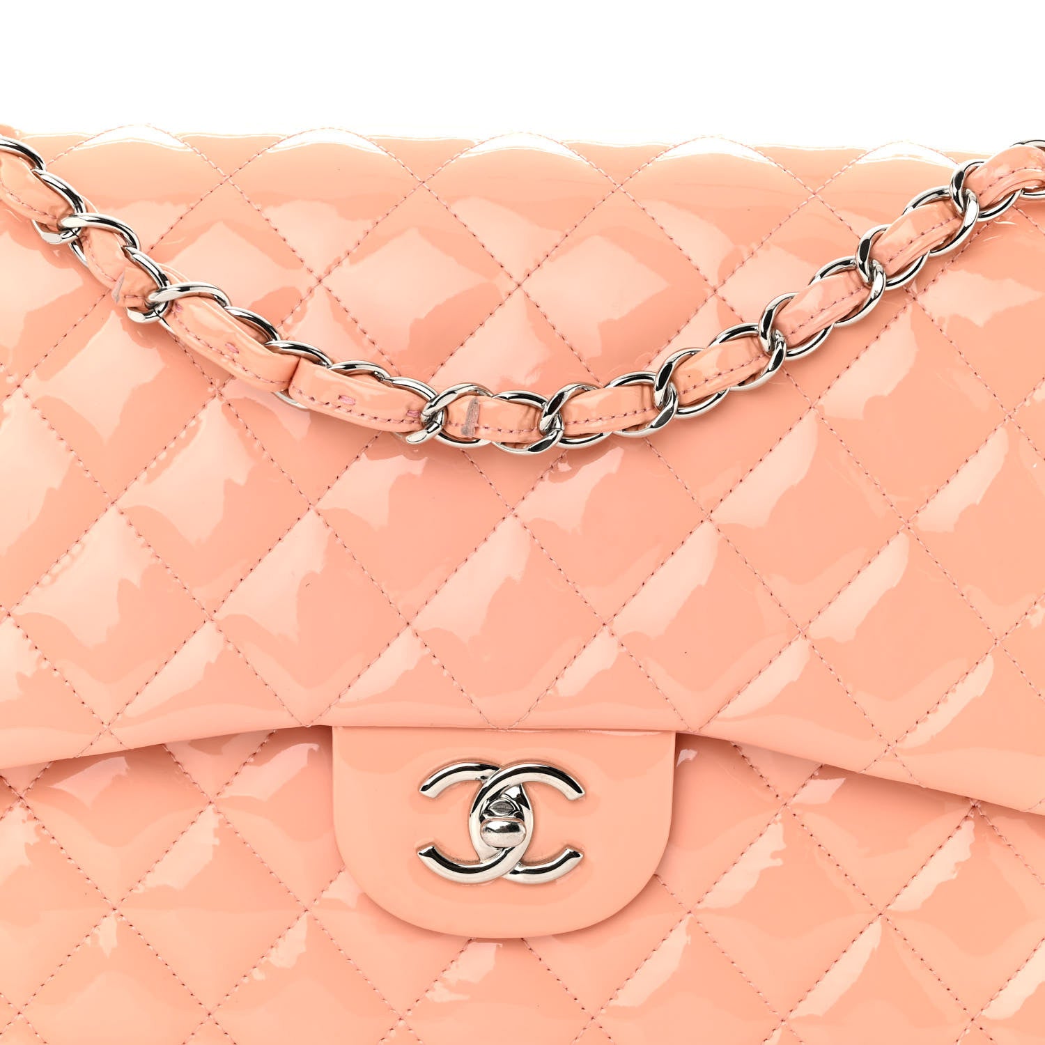 Chanel Patent Quilted Jumbo Double Flap Coral 8 of 13