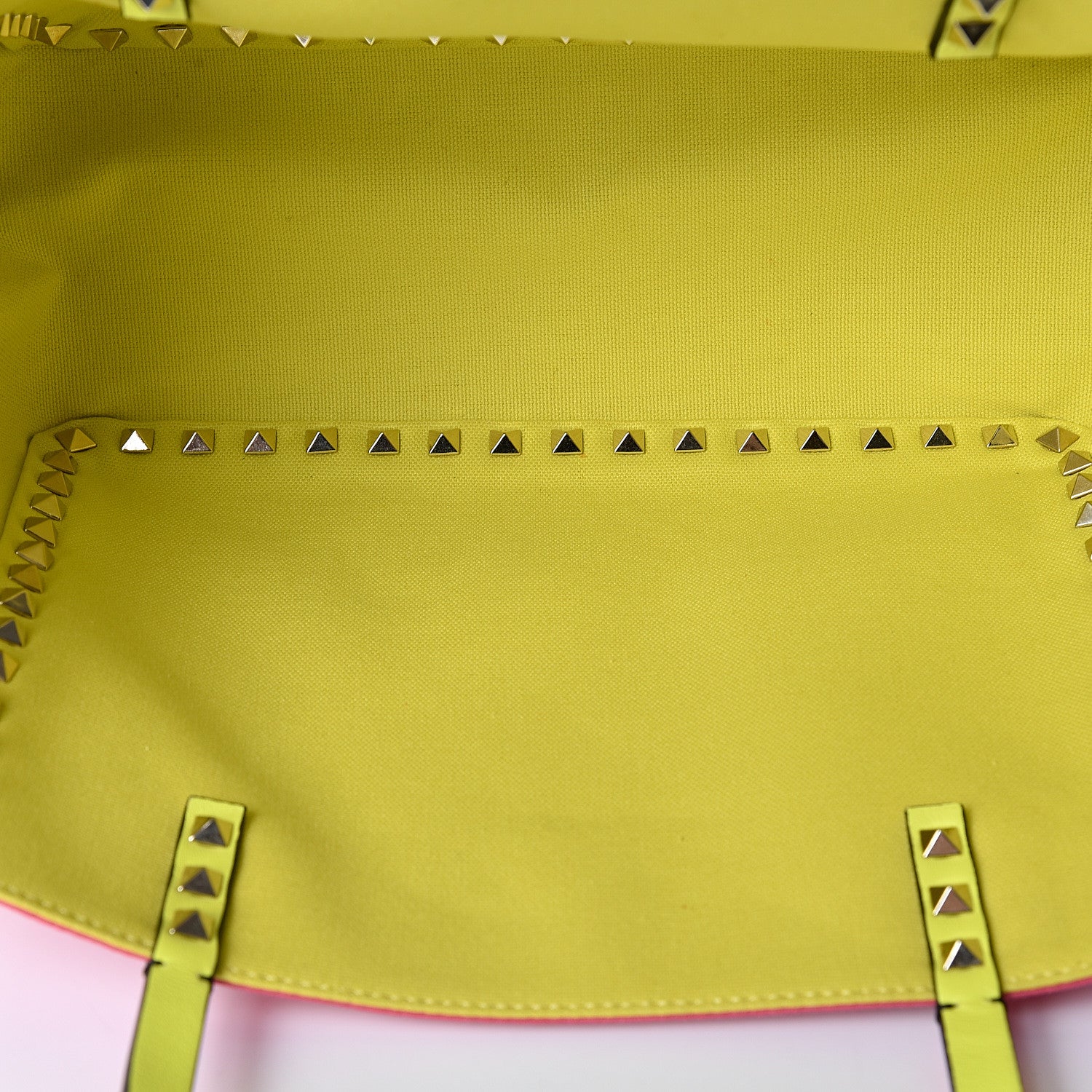 Valentino Garavani Canvas Small Rockstud Reversible Tote Pink Yellow 8 of 16