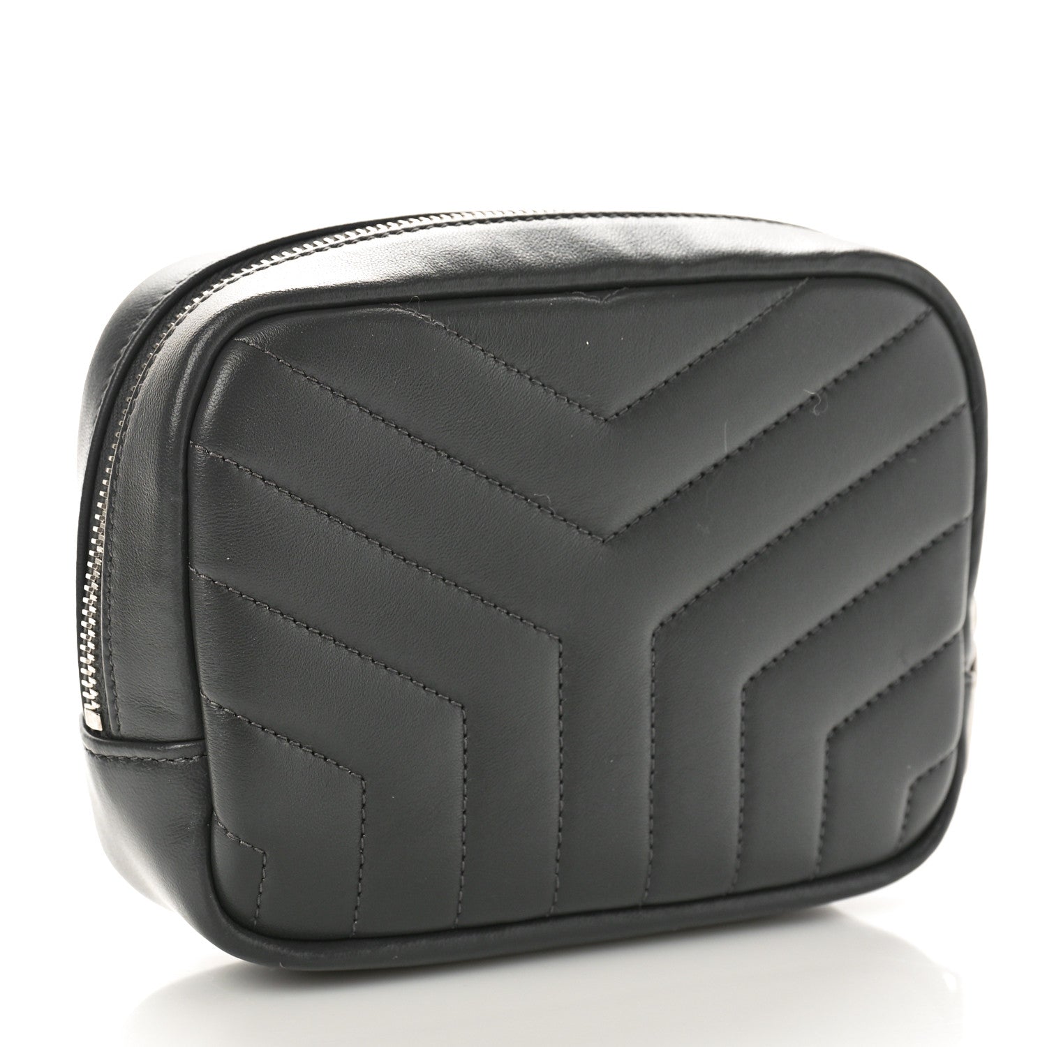 Saint Laurent Lambskin Y Quilted Monogram Loulou Cosmetic Case Asphalt Grey 3 of 9