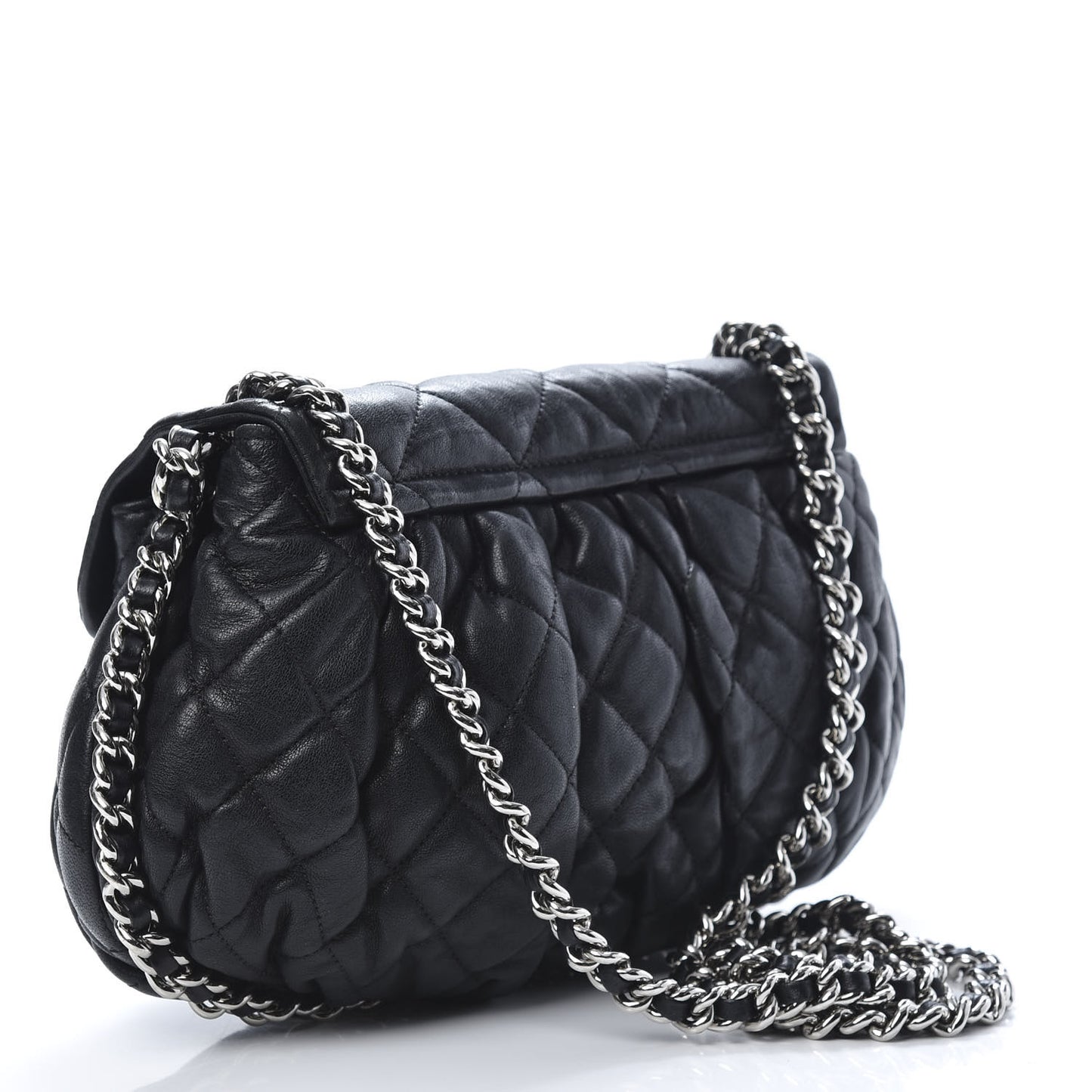 Washed Lambskin Quilted Medium Chain Around Messenger Black