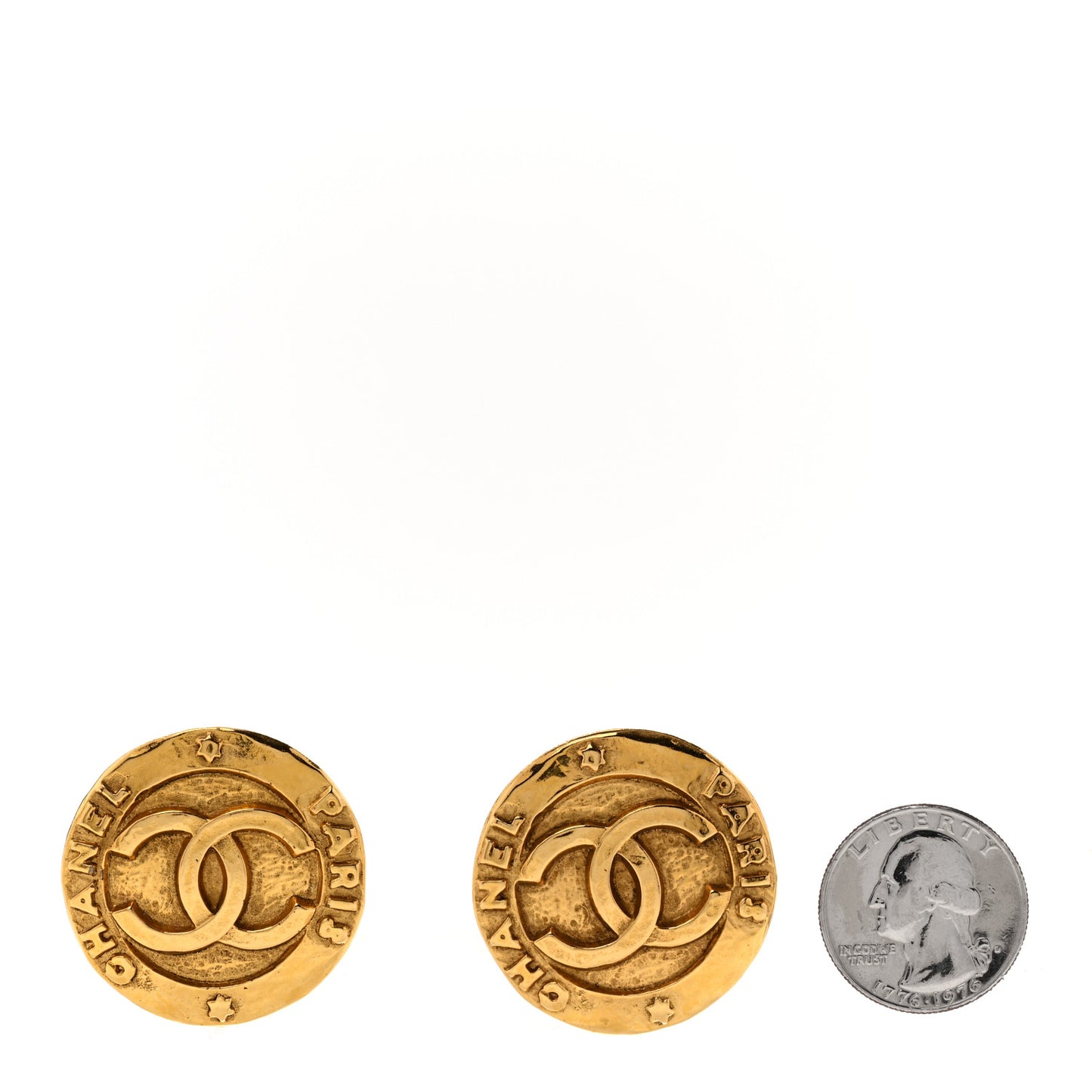 Round CC Clip On Earrings Gold