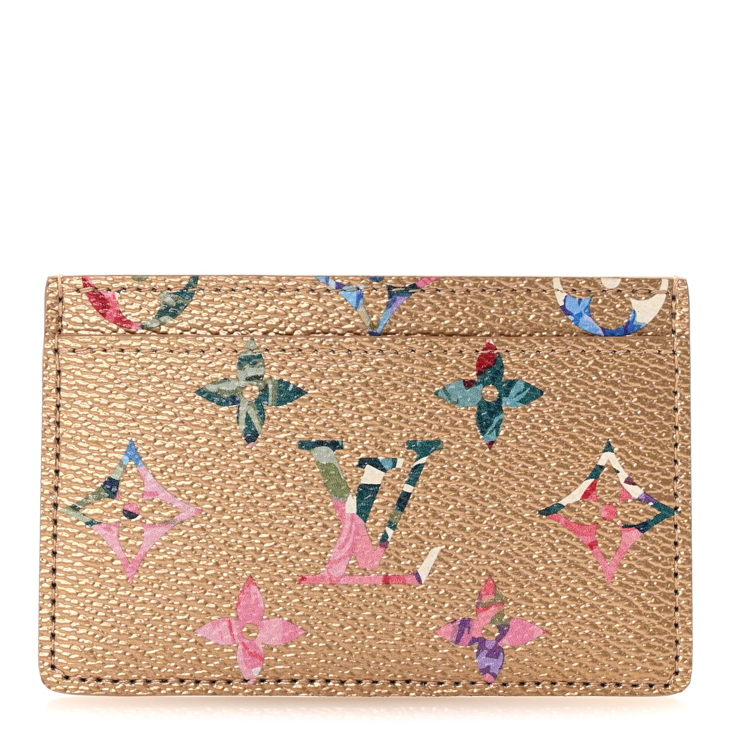 Metallic Monogram LV Garden Card Holder Gold