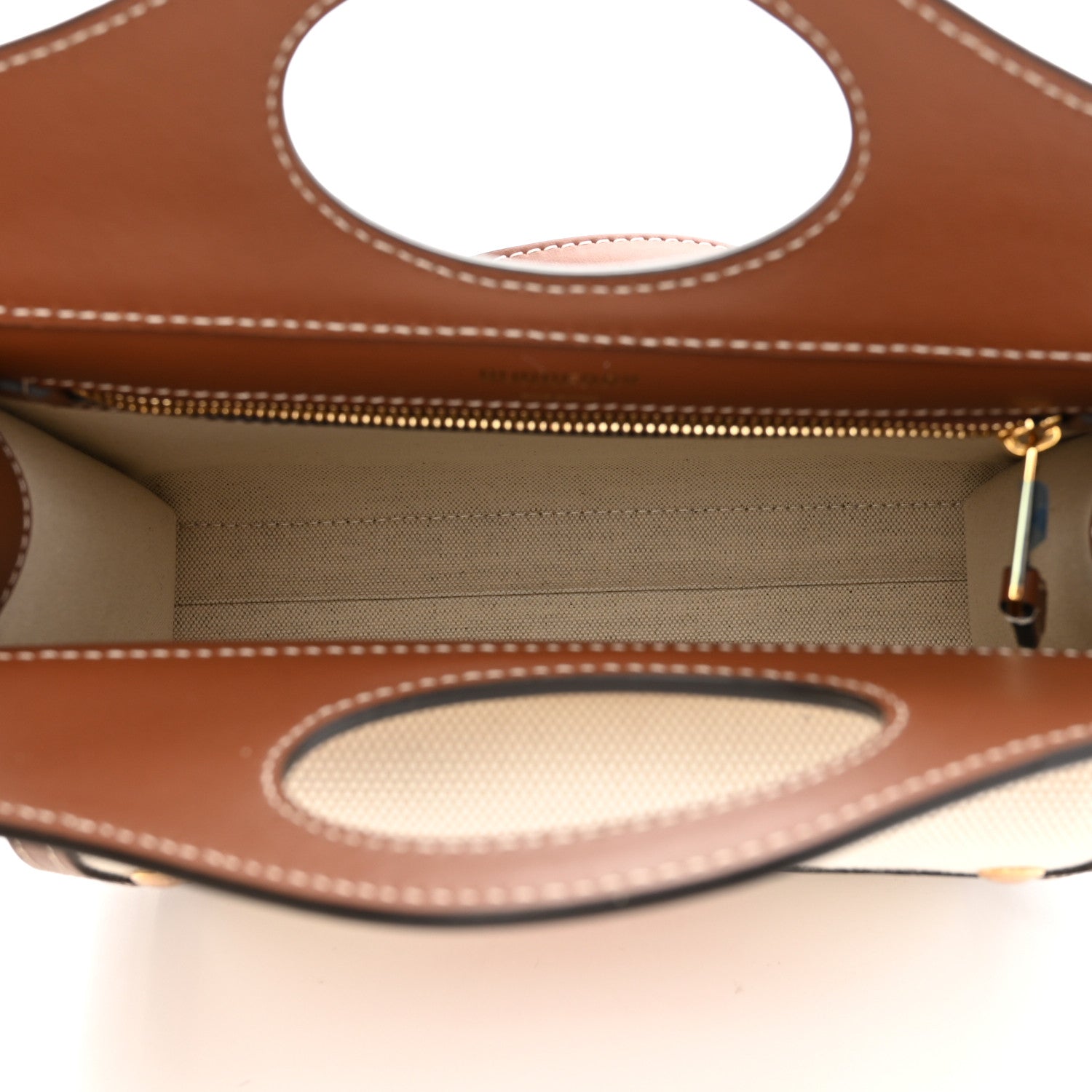 Burberry Canvas Smooth Calfskin Two Tone Mini Pocket Bag Natural Malt Brown 5 of 9
