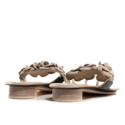 Chanel Lambskin Camellia Sandals 38 Light Grey 3 of 6