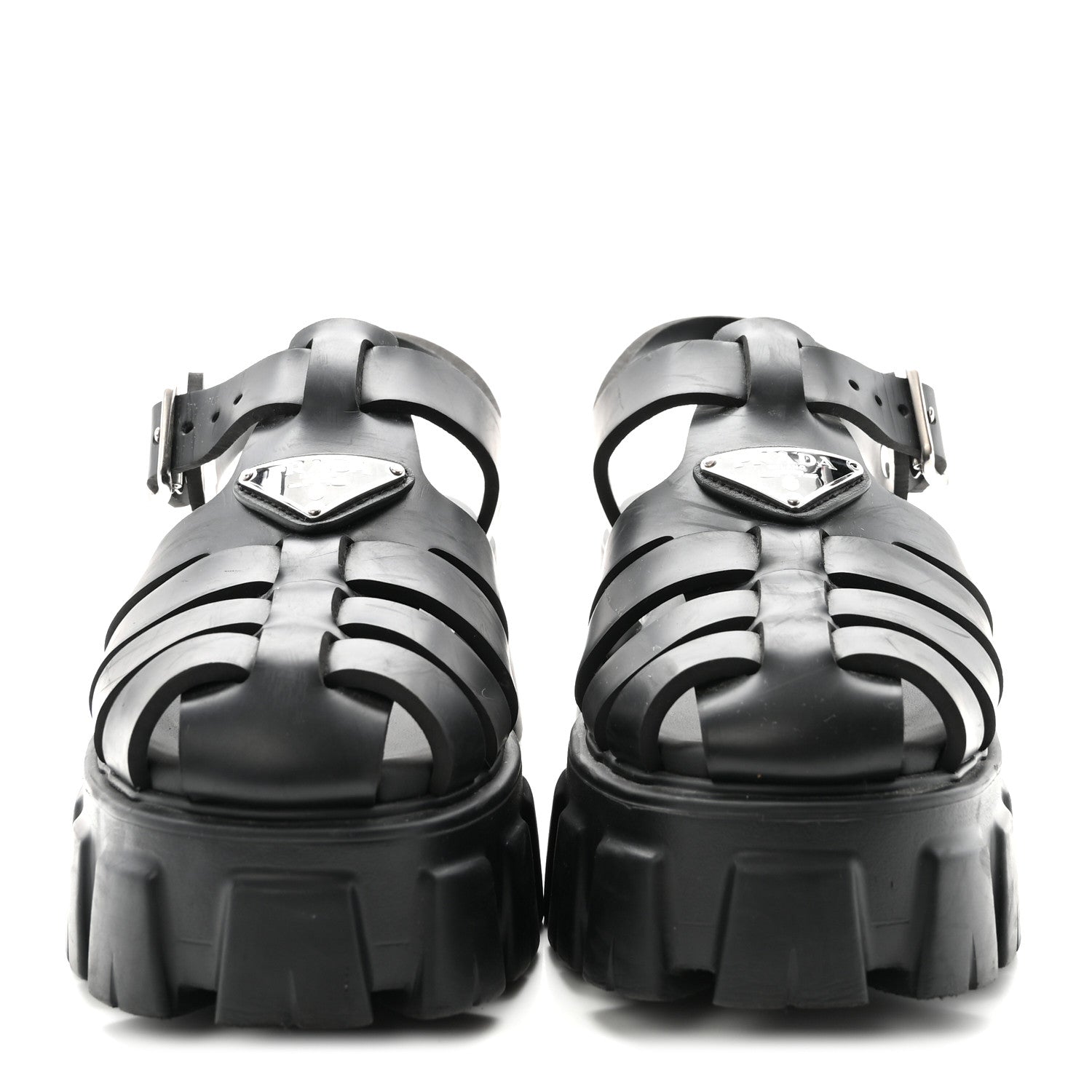 Prada Foam Rubber Triangle Logo Monolith 55mm Cage Sandals 39 Black 36 Black 3 of 10