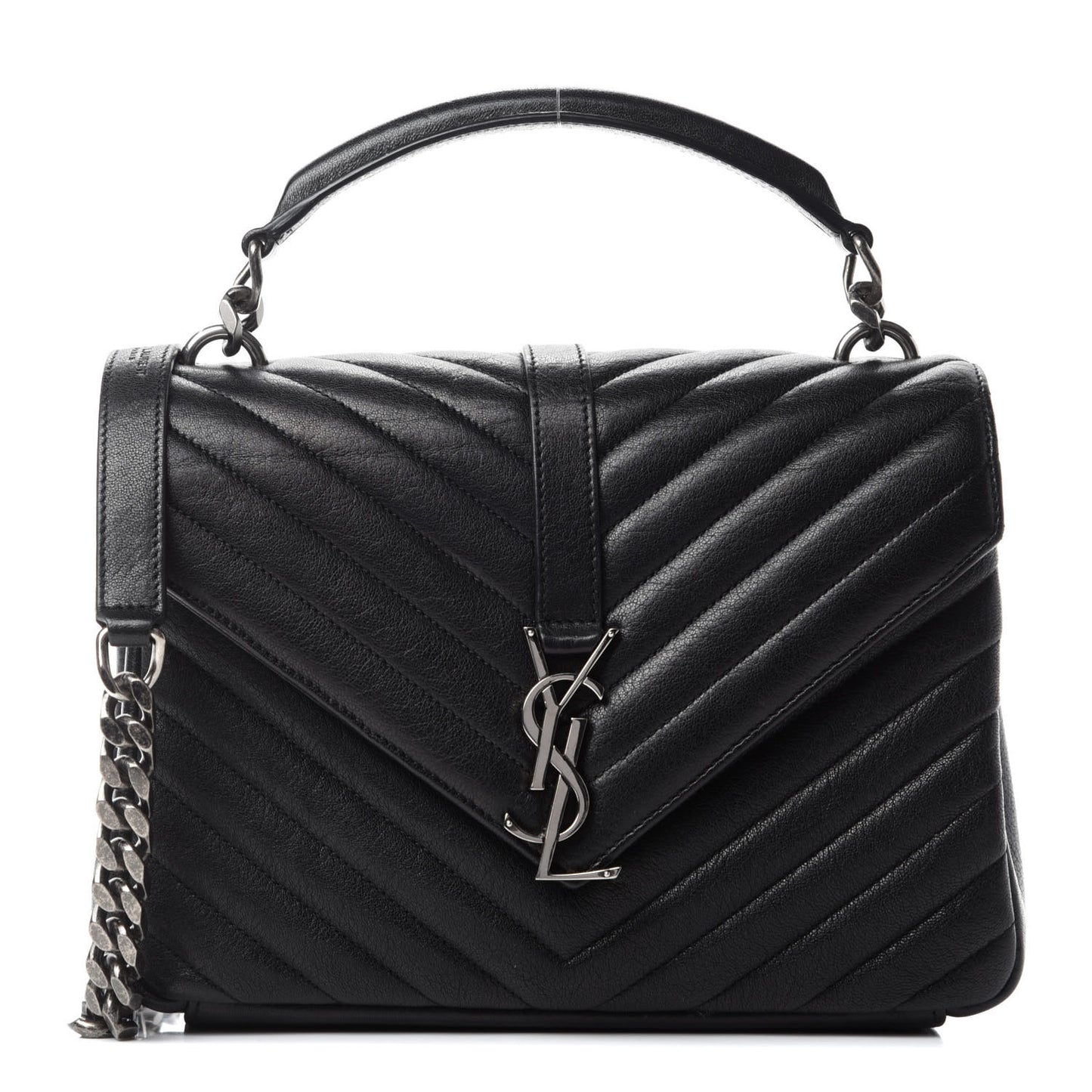 Sheepskin Matelasse Chevron Monogram Medium College Bag Black