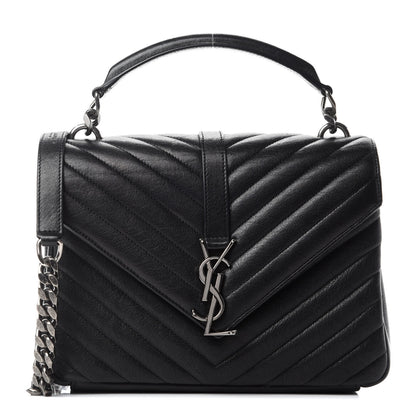 Saint Laurent Sheepskin Matelasse Chevron Monogram Medium College Bag Black 1 of 13