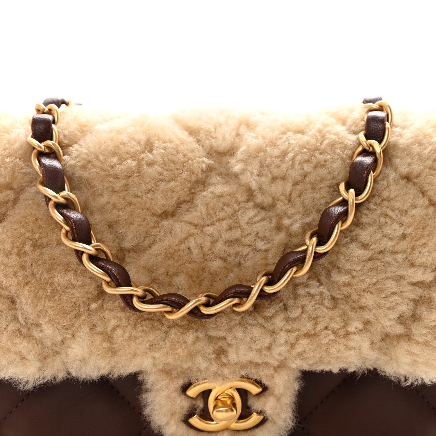 Chanel Shearling Lambskin Quilted Mini Furry Coco Flap Beige Dark