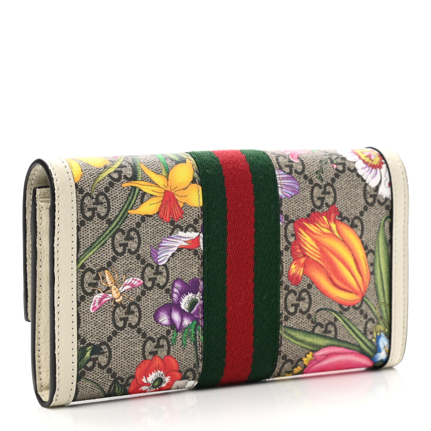Gucci GG Supreme Monogram Flora Web Ophidia Continental Wallet White 3 of 10
