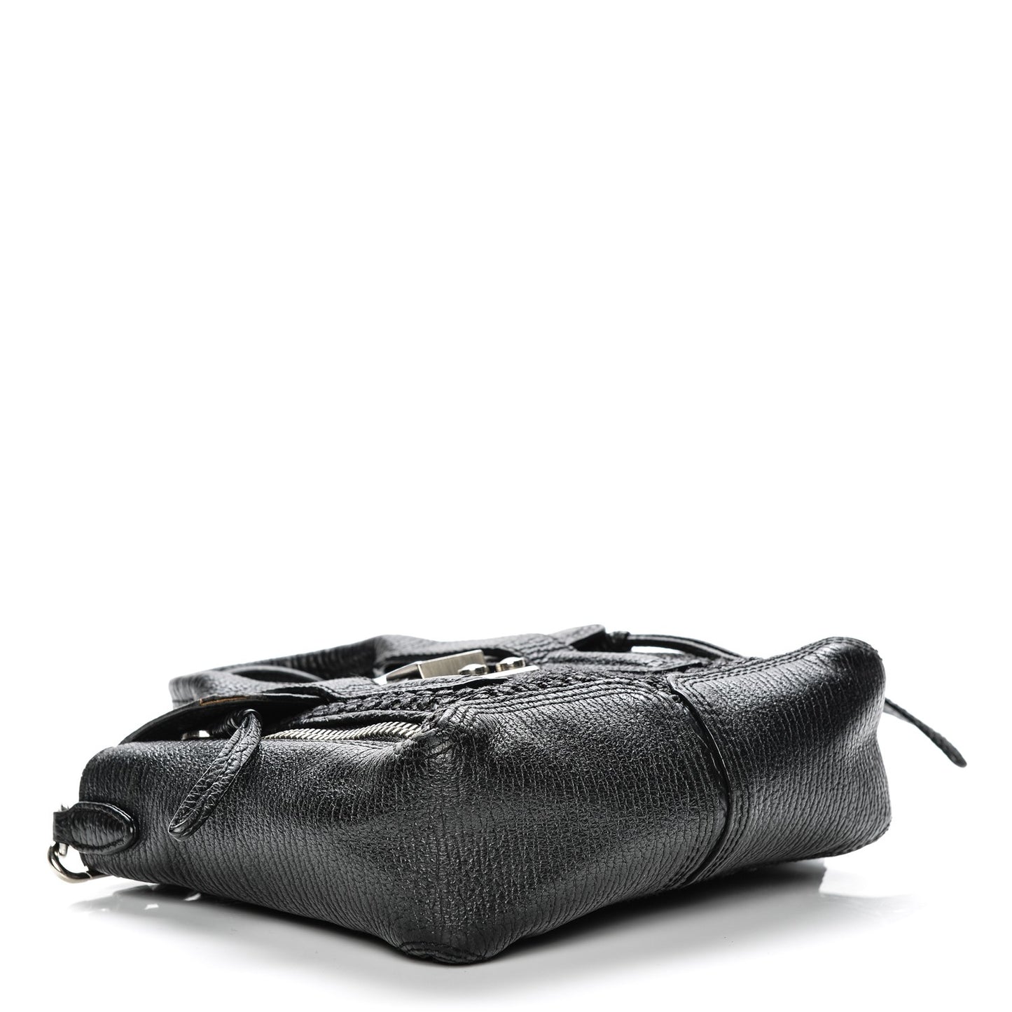 3.1 Textured Calfskin Woven Panel Mini Pashli Satchel Black Silver