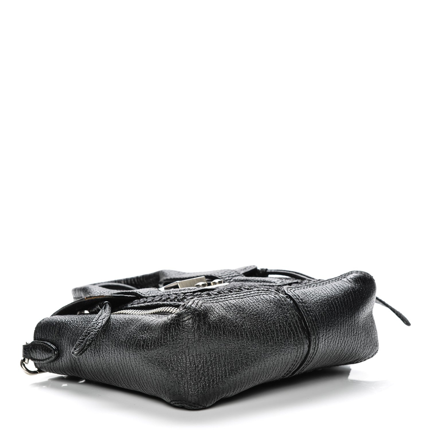 3.1 Phillip Lim 3.1 Textured Calfskin Woven Panel Mini Pashli Satchel Black Silver 4 of 10
