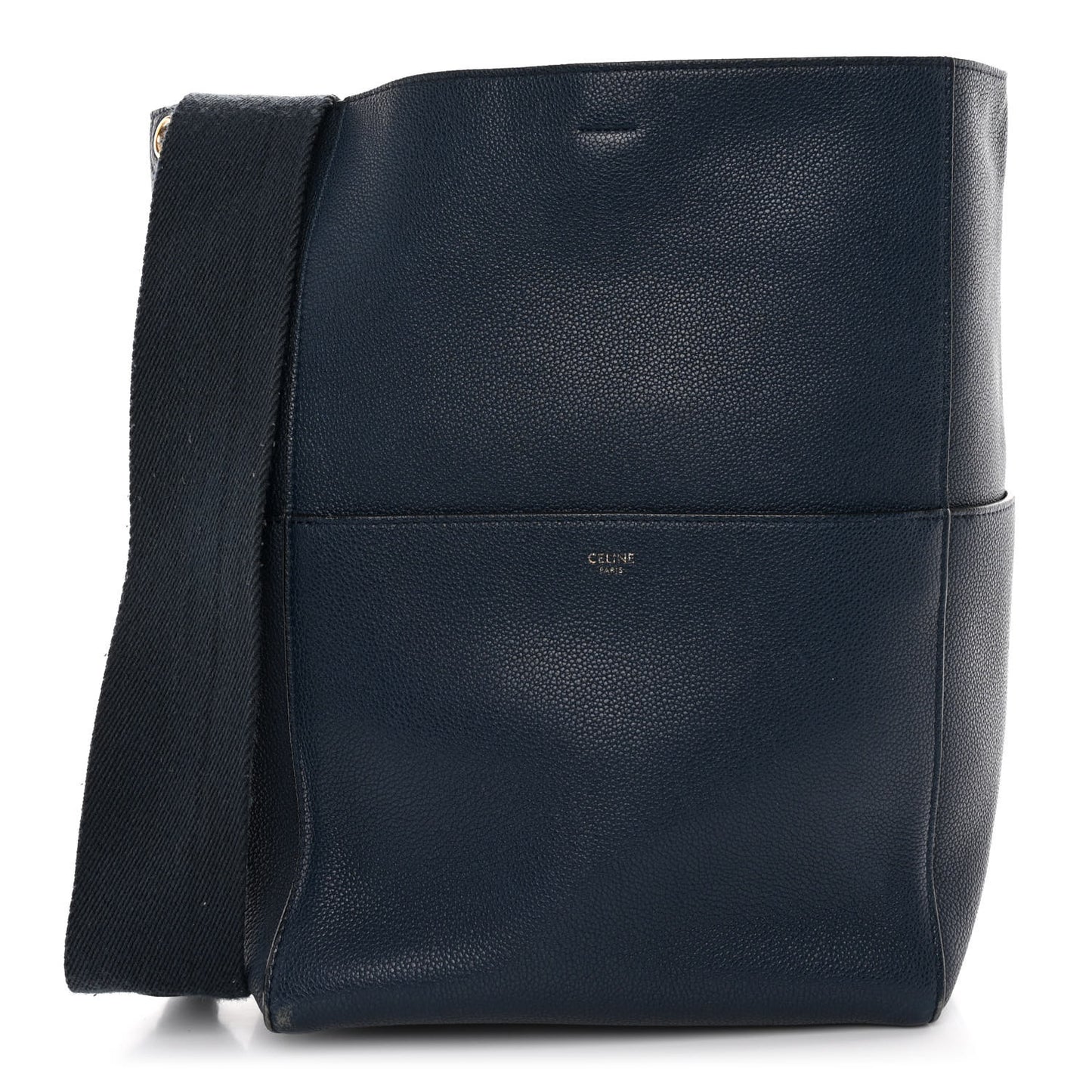 Soft Grained Calfskin Sangle Bucket Bag Navy Blue