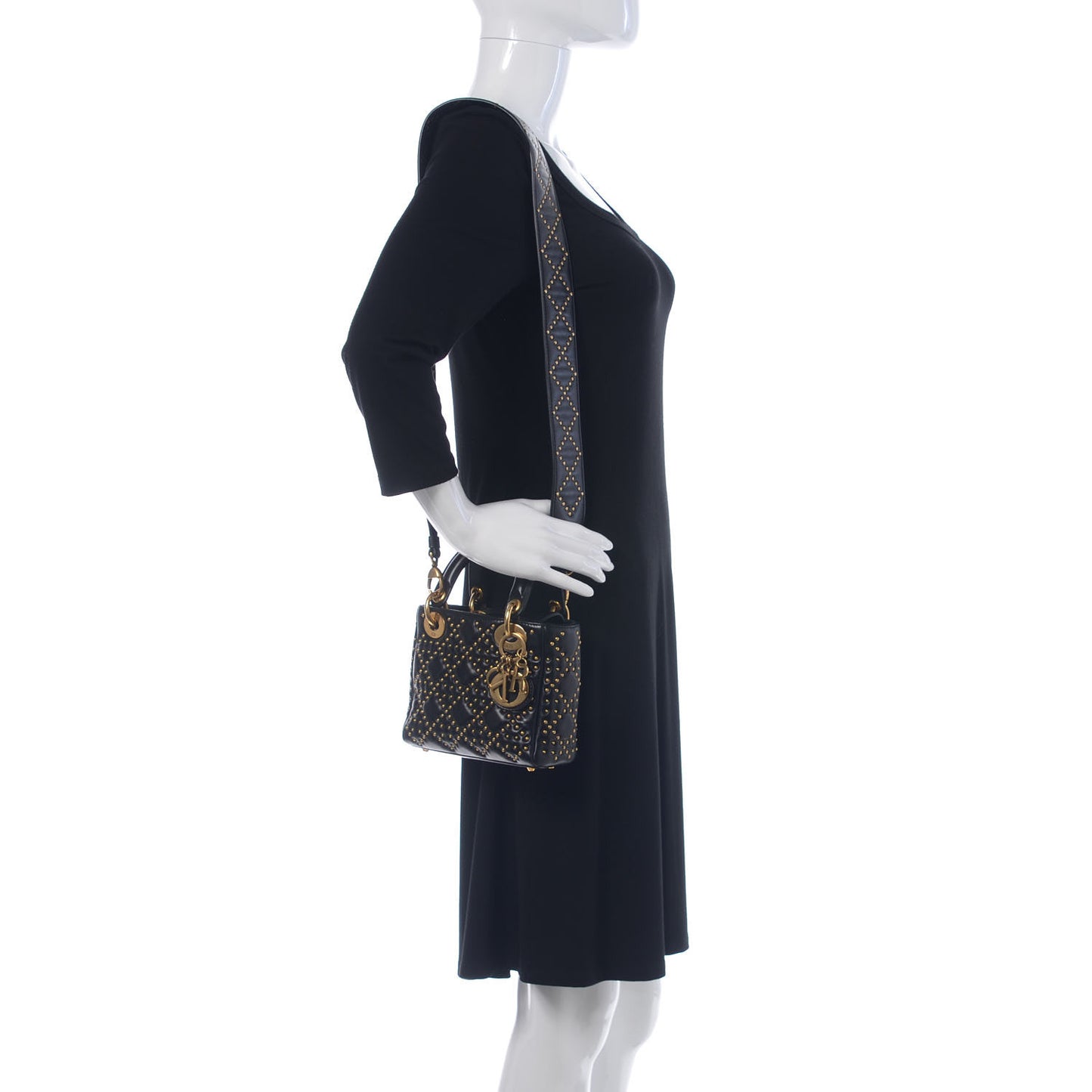 Lambskin Studded Mini Supple Lady Dior Black