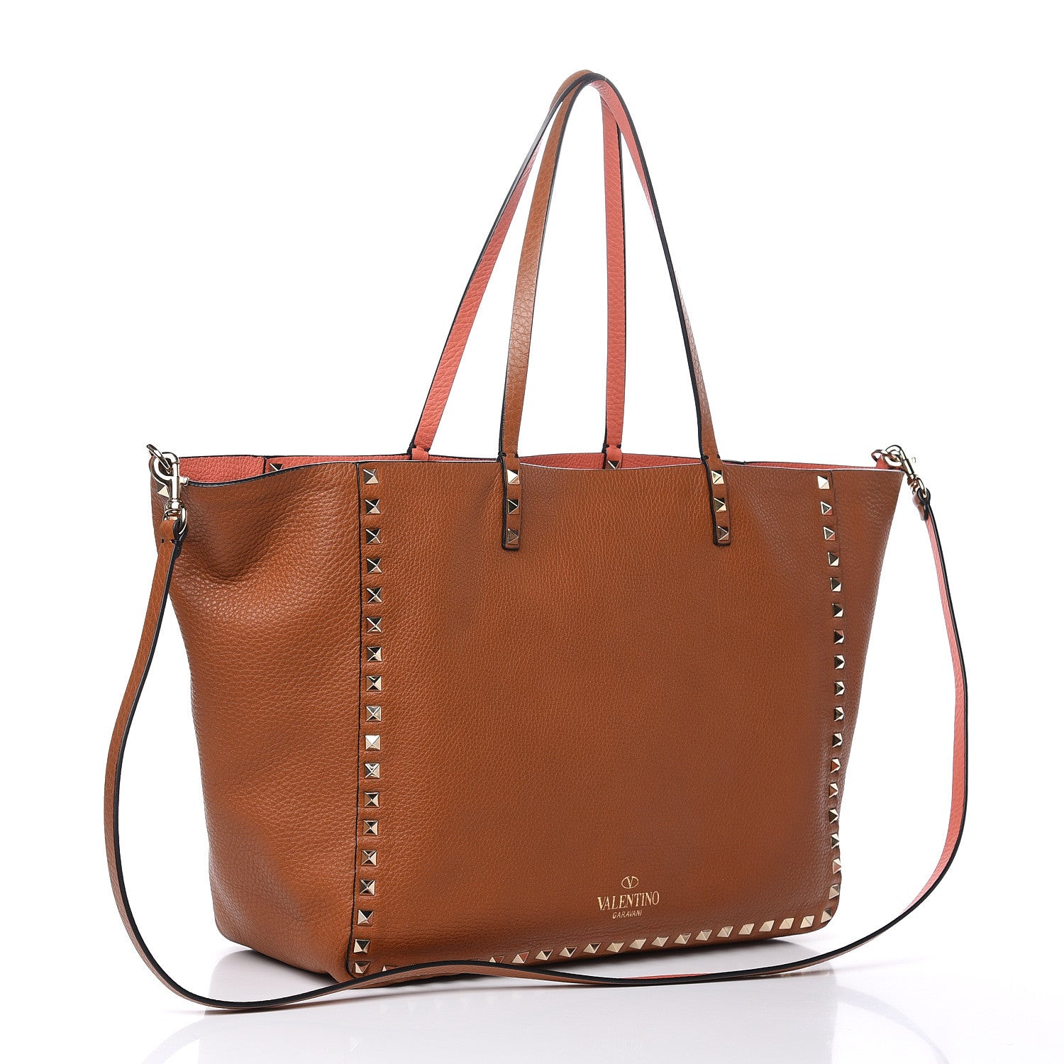Valentino Garavani Pebbled Calfskin Medium Rockstud Reversible Tote Light Cuir Coral 4 of 18