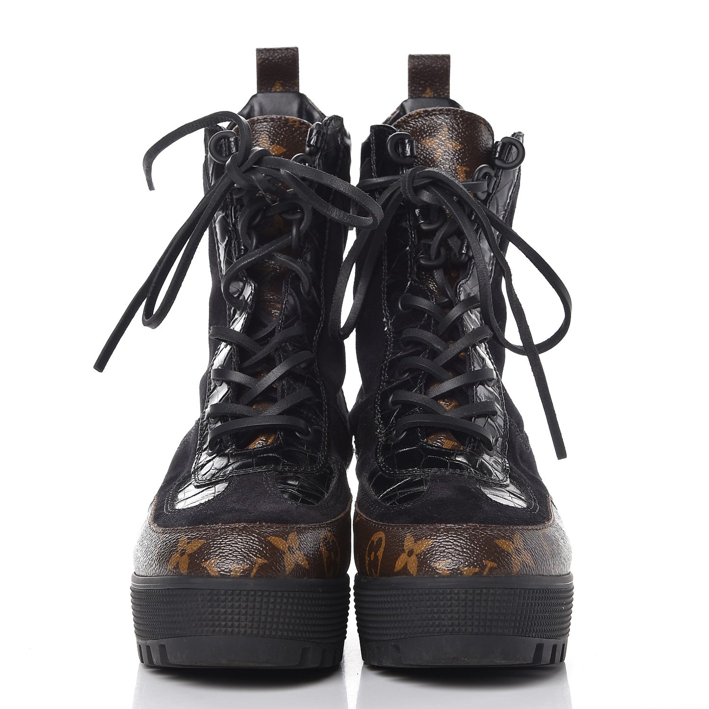 Suede Calfskin Monogram Laureate Platform Desert Boots 39 Black
