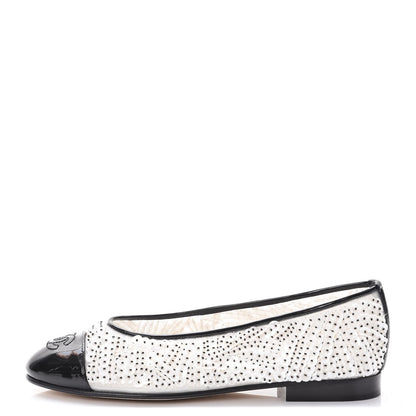 Chanel Patent Calfskin Sequin Embroidered Cap Toe Ballerina Flats 36 White Black 1 of 10