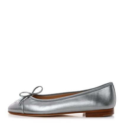 Chanel Metallic Lambskin CC Cap Toe Ballerina Flats 37 Silver 1 of 9