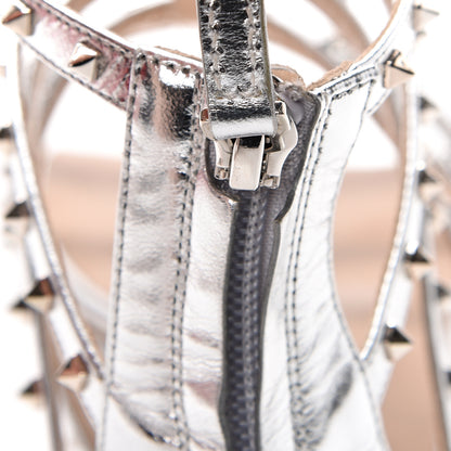 Valentino Garavani Metallic Nappa Lovestud Caged Flat Sandals 37 Silver 8 of 9