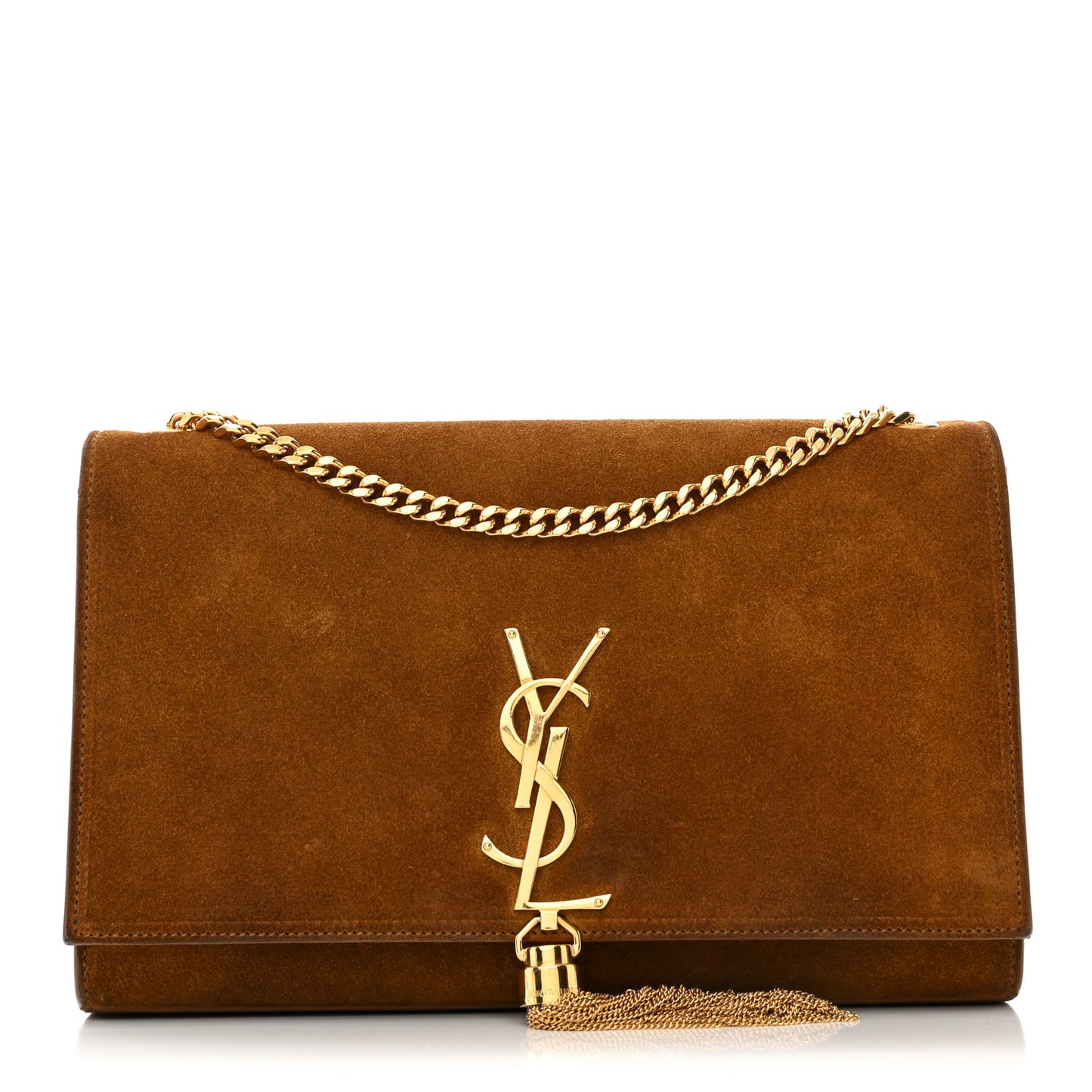 Suede Classic Monogram Kate Tassel Satchel Light Ochre