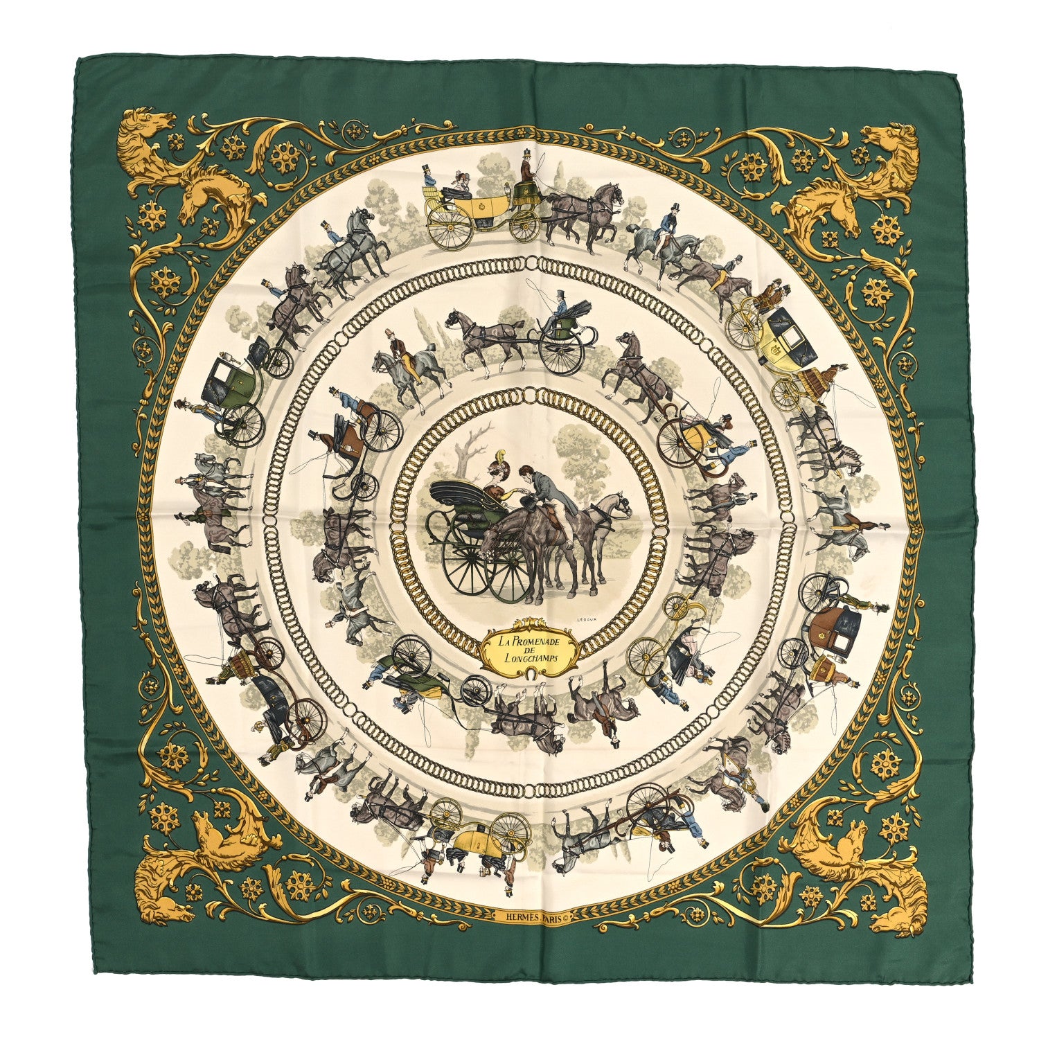 Hermes Silk La Promenade De Longchamps Scarf 90 1 of 3