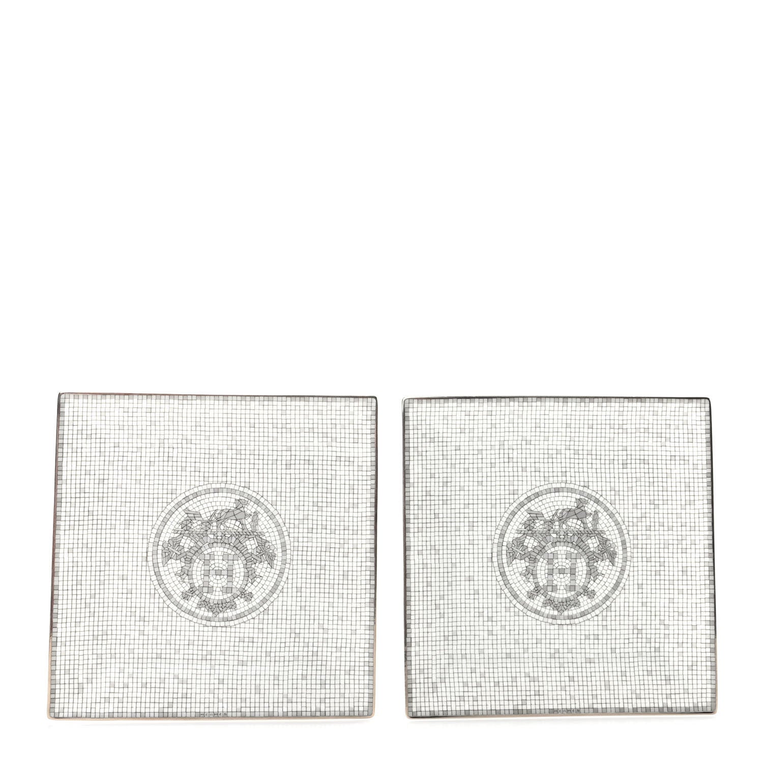 Hermes Porcelain Mosaique Au 24 Square Plate Set of 2 Platine 1 of 5