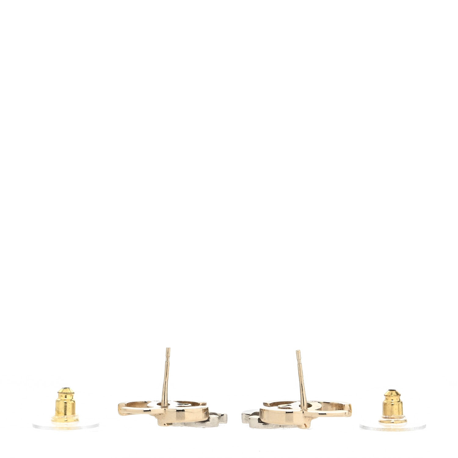 Chanel Crystal Double CC Earrings Gold Silver 3 of 4