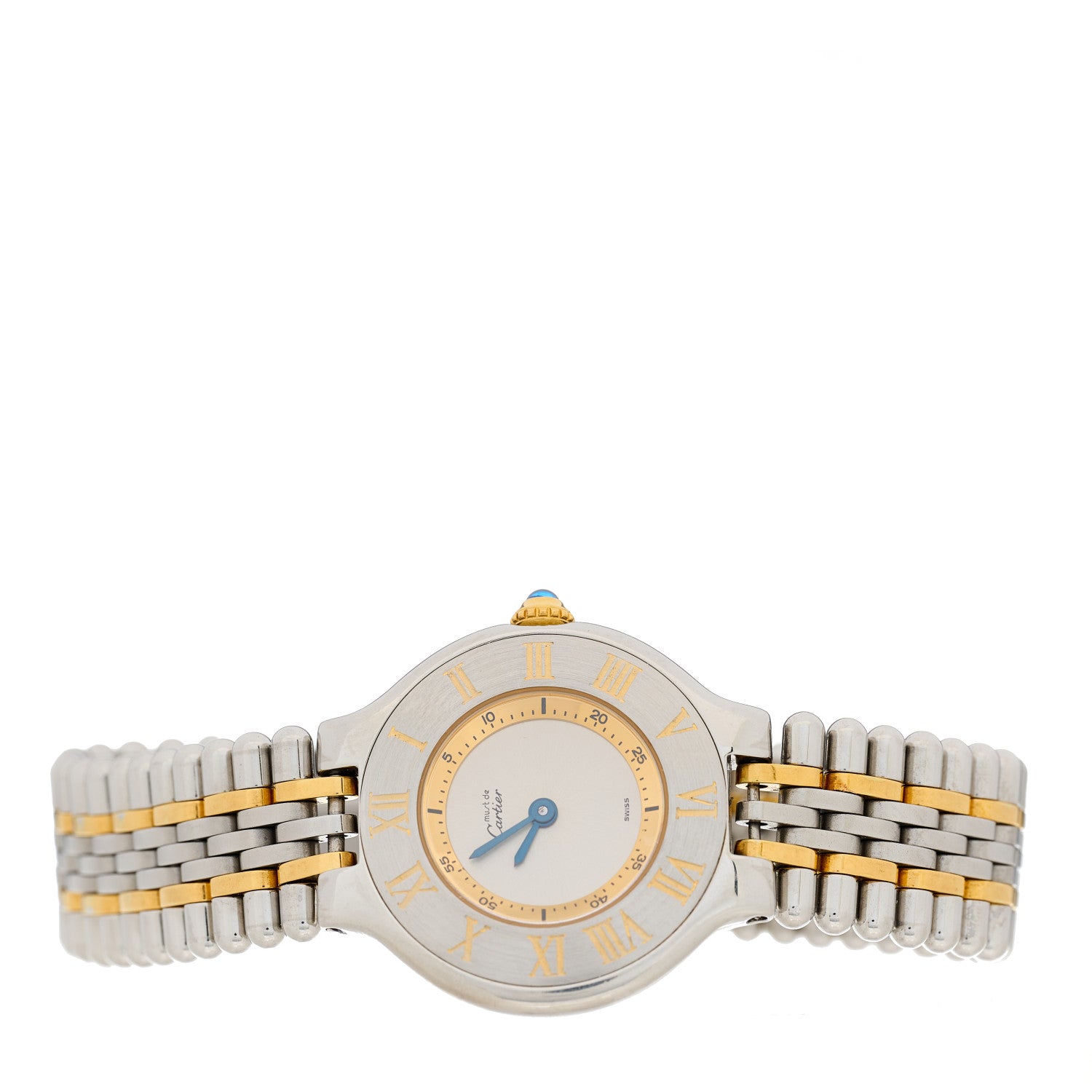 Cartier Stainless Steel 18K Yellow Gold 28mm Must De 21 Bullet Link Quartz Watch 2 of 7