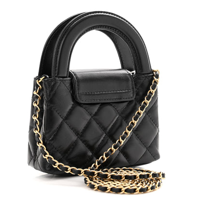 Chanel Shiny Aged Calfskin Quilted Mini Nano Kelly Shopper Black 3 of 10