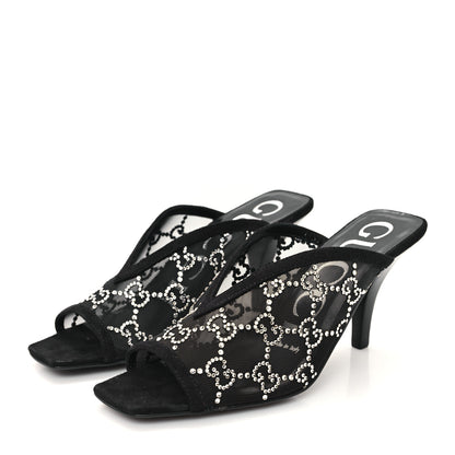 Gucci Tela Retino Kid Scamosciato Crystal GG Monogram Square G 95mm Slide Sandals 35 Black 4 of 9