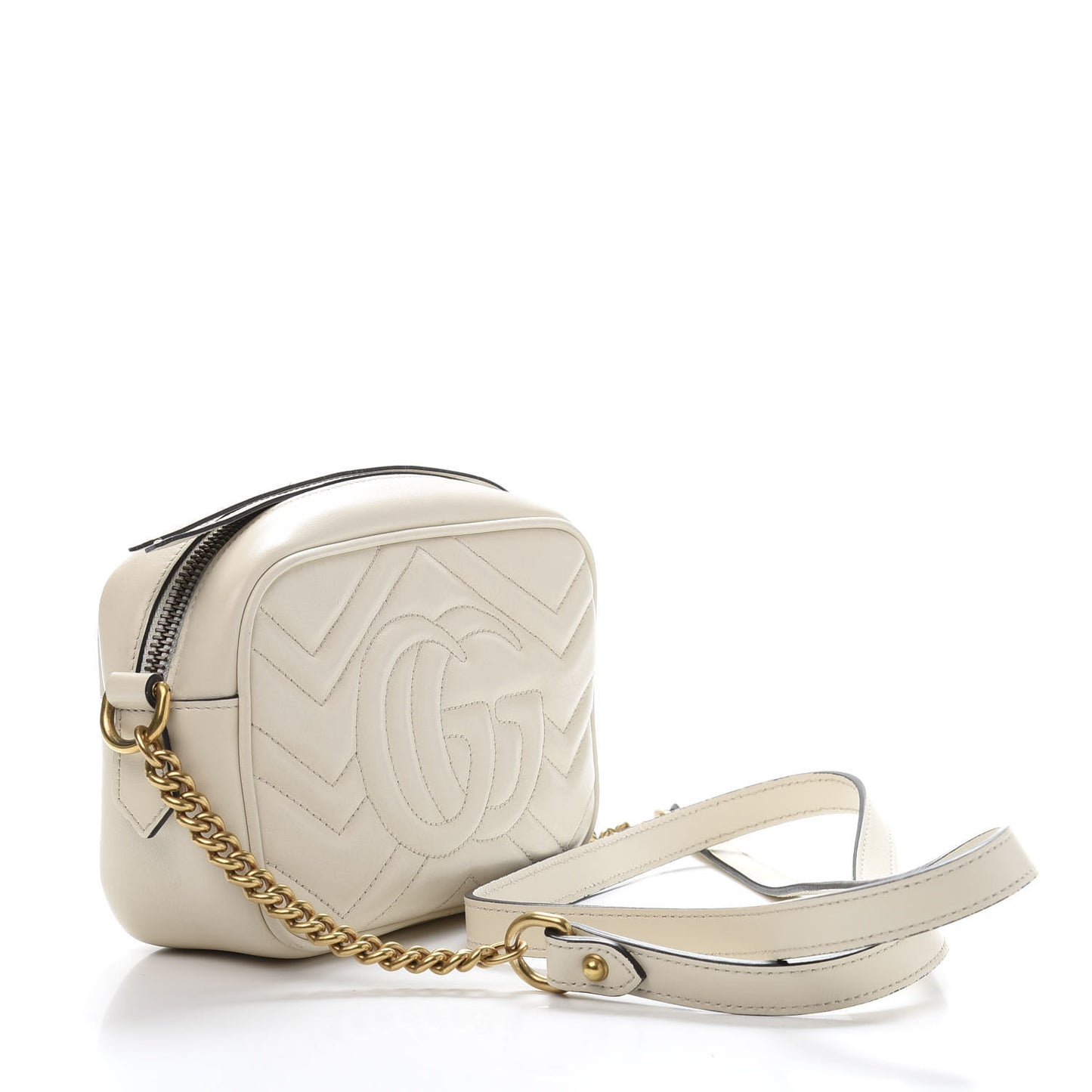 Calfskin Matelasse Mini GG Marmont Chain Shoulder Bag White