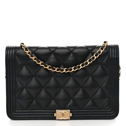 Chanel Caviar Quilted Boy Wallet On Chain WOC Black 1 of 12