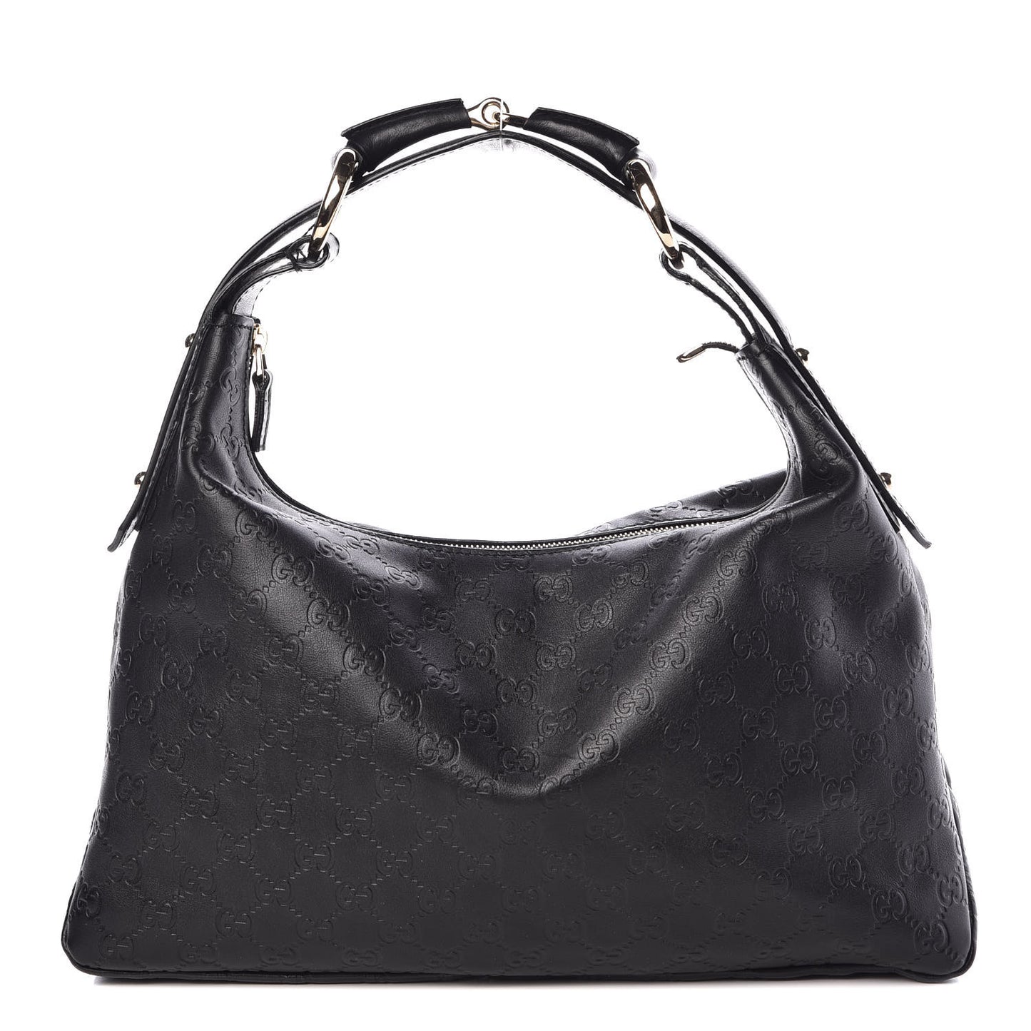 Guccissima Medium Horsebit Chain Hobo Black
