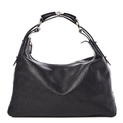 Gucci Guccissima Medium Horsebit Chain Hobo Black 1 of 10