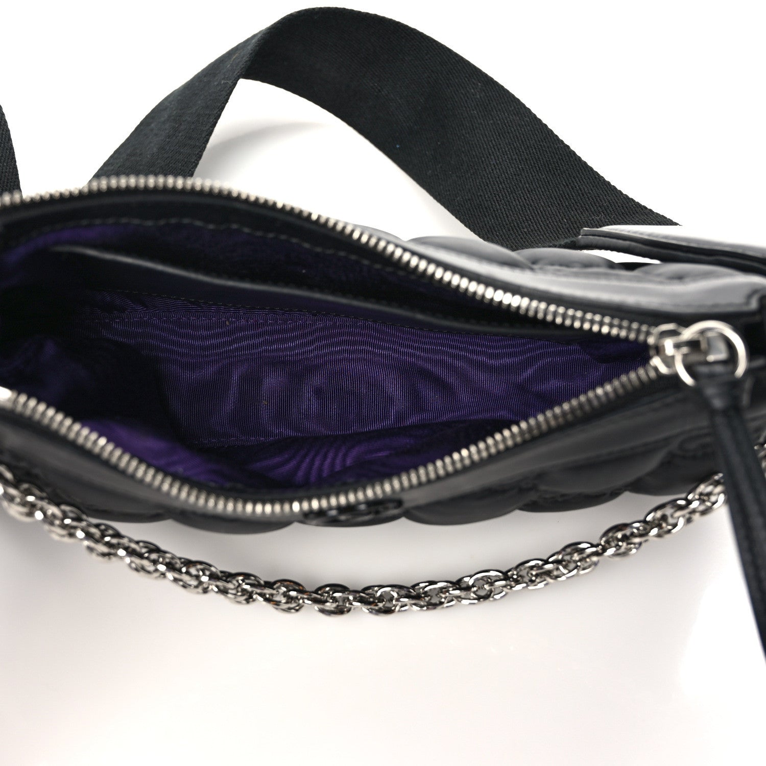 Gucci Nylon Calfskin Enamel GG Matelasse Chain Handbag Black 5 of 9