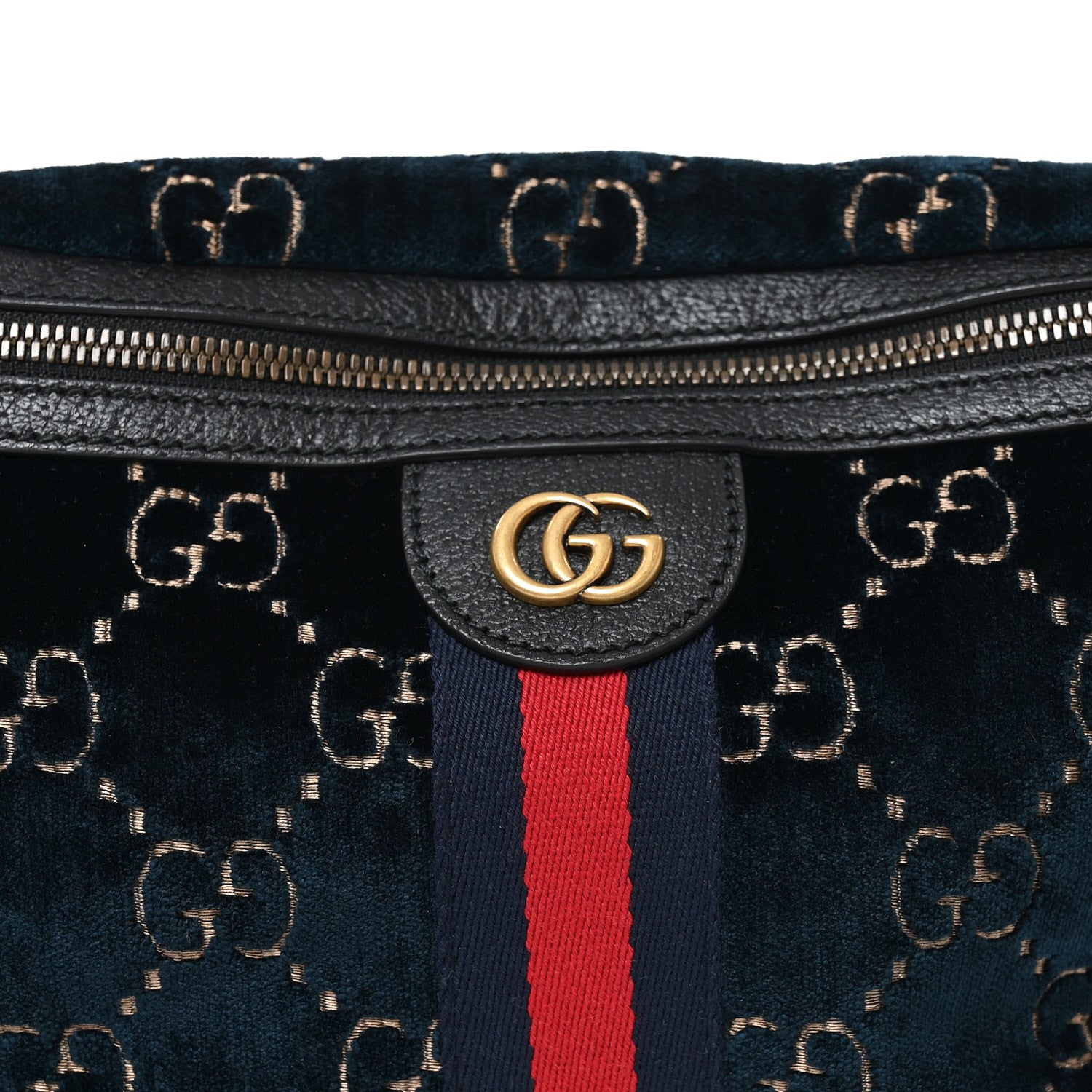 Gucci Velvet GG Monogram Web Belt Bag Blue Beige 8 of 10