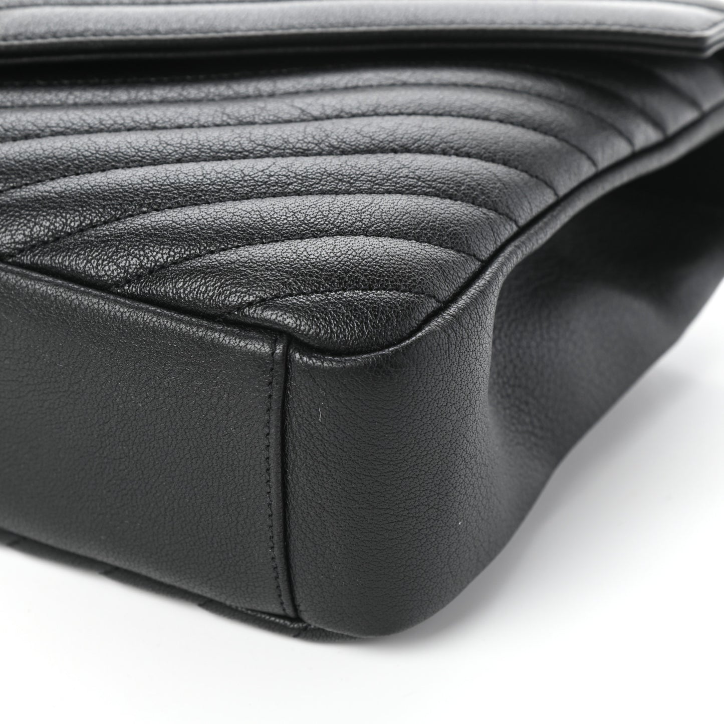 Sheepskin Matelasse Chevron Monogram Large College Satchel Black