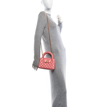 Chanel Shiny Aged Calfskin Quilted Nano Kelly Shopper Coral Pink 2 of 11