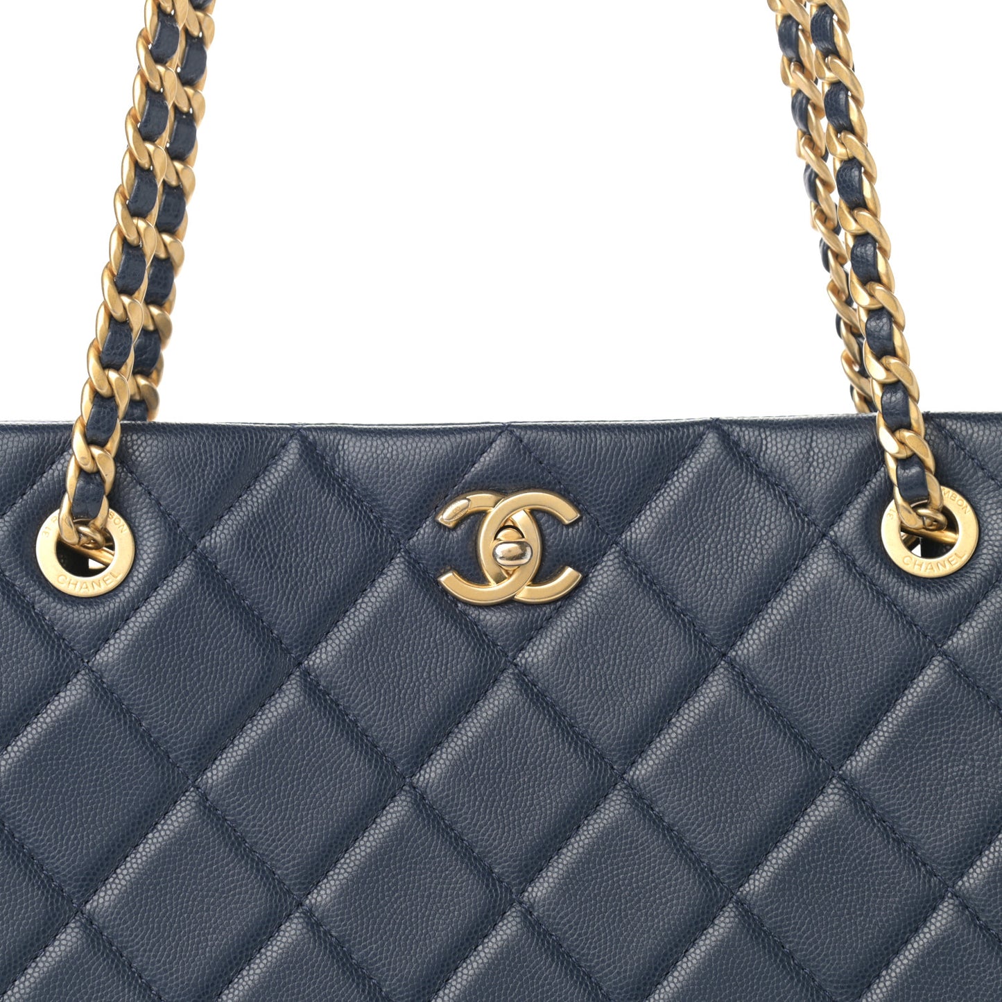 Caviar Quilted Sweet Vertical Shopping Tote Navy