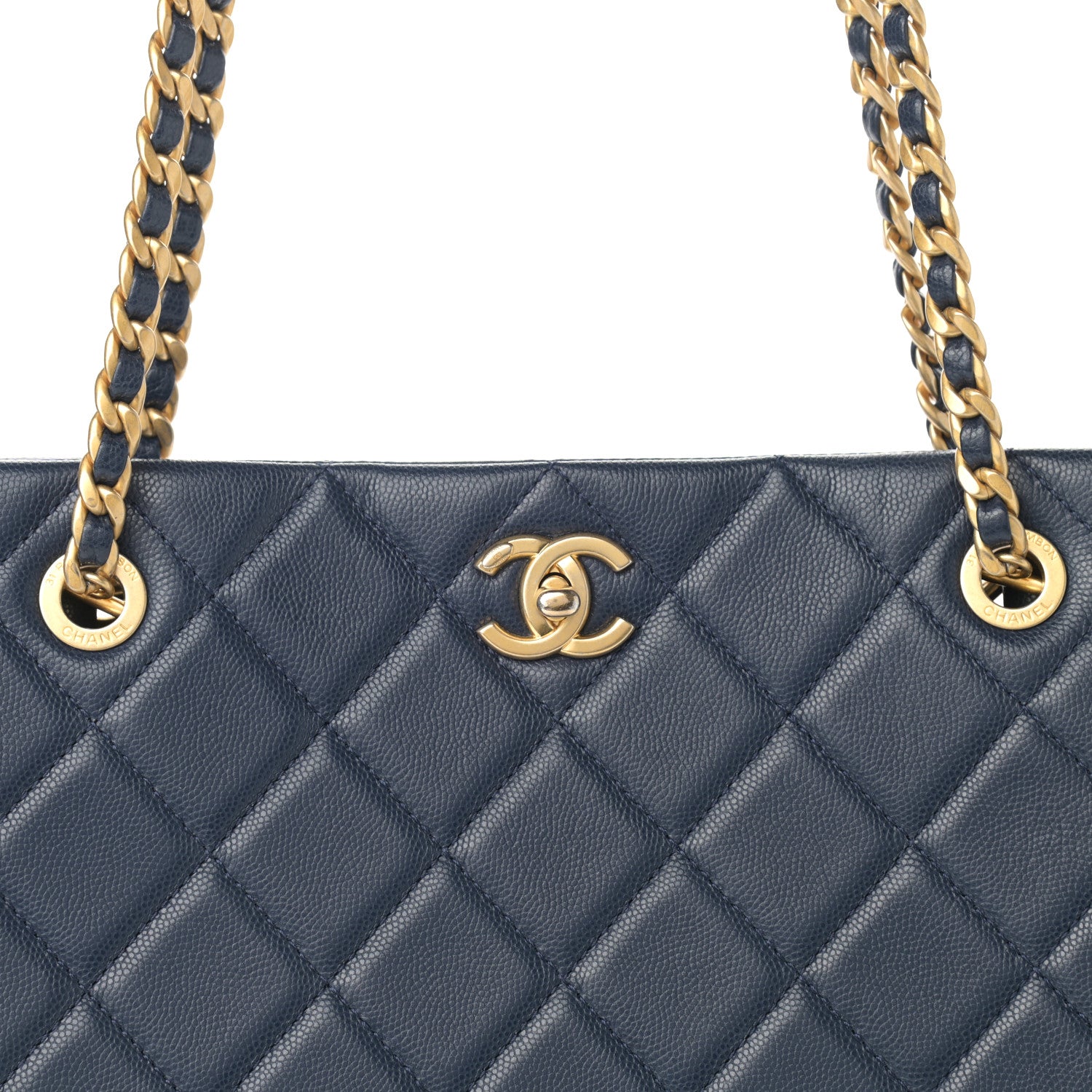 Chanel Caviar Quilted Sweet Vertical Shopping Tote Navy 8 of 11