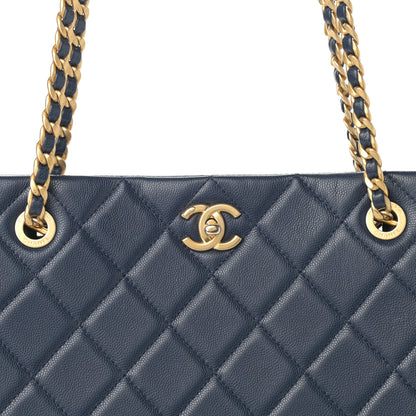 Chanel Caviar Quilted Sweet Vertical Shopping Tote Navy 8 of 11