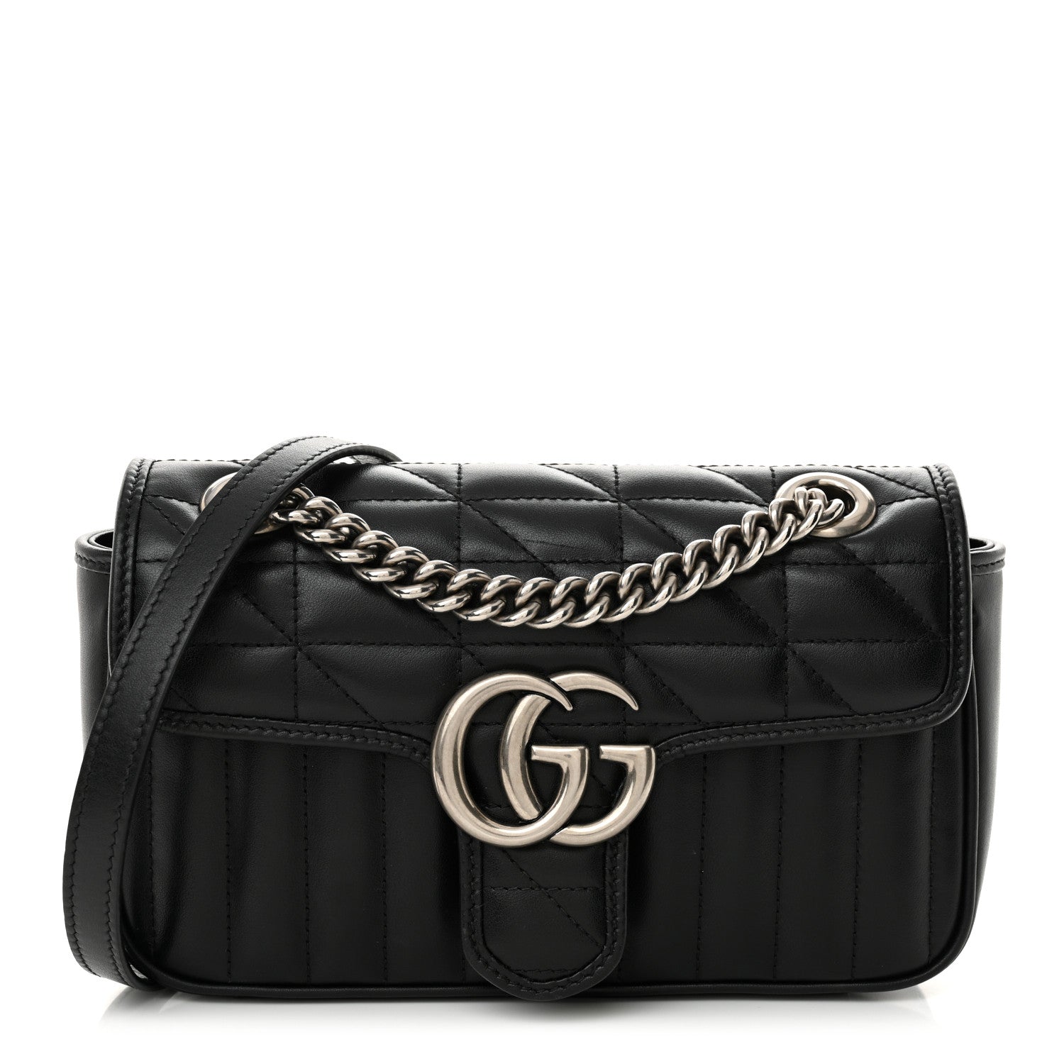 Gucci Calfskin Matelasse Aria Mini GG Marmont Shoulder Bag Black 1 of 10