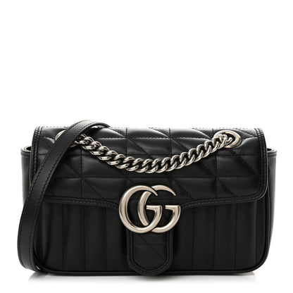 Gucci Calfskin Matelasse Aria Mini GG Marmont Shoulder Bag Black 1 of 10