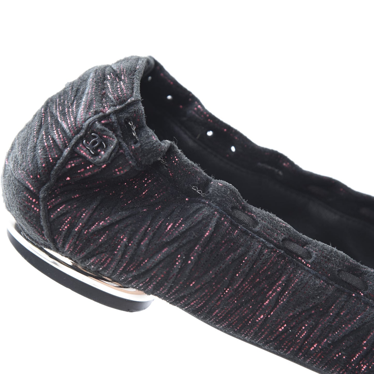 Metallic Suede CC Elastic Cap Toe Ballerina Flats 35.5 Pink Black