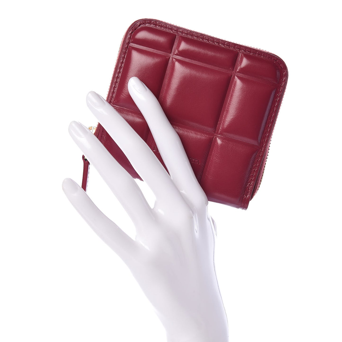 BOTTEGA VENETA Calfskin Padded Paper Mini Zip Wallet Amaranto